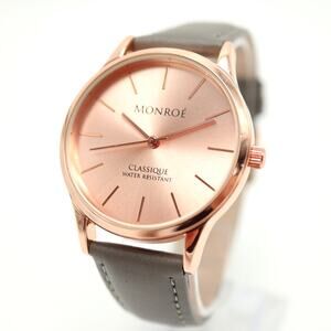 Monroe Maestro Classique Rose Gold Tone Watch Gray Leather Strap w New Battery